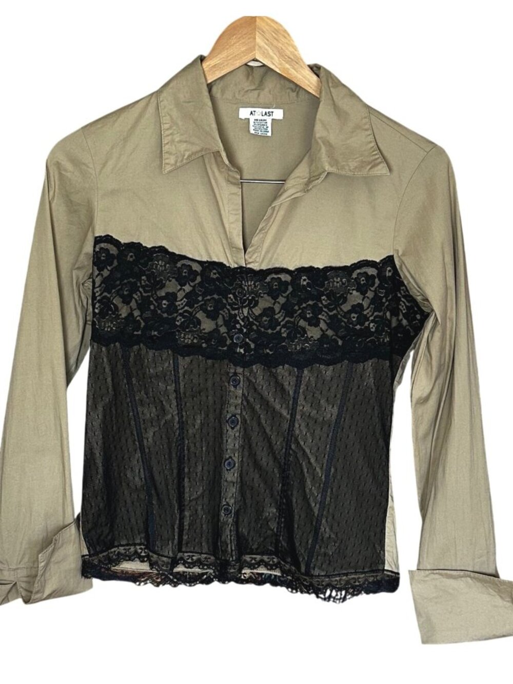 Y2K At Last Corset Lace Panel Button Up Top Medium Bustier Style